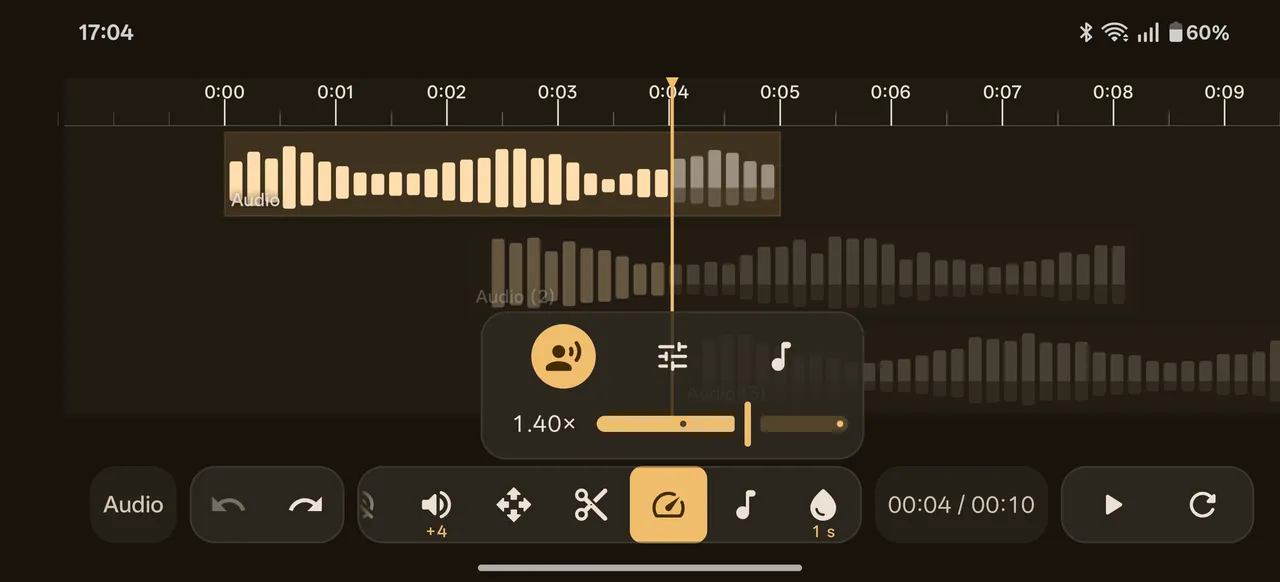 Three lanes of audio clips on the ZEEP timeline