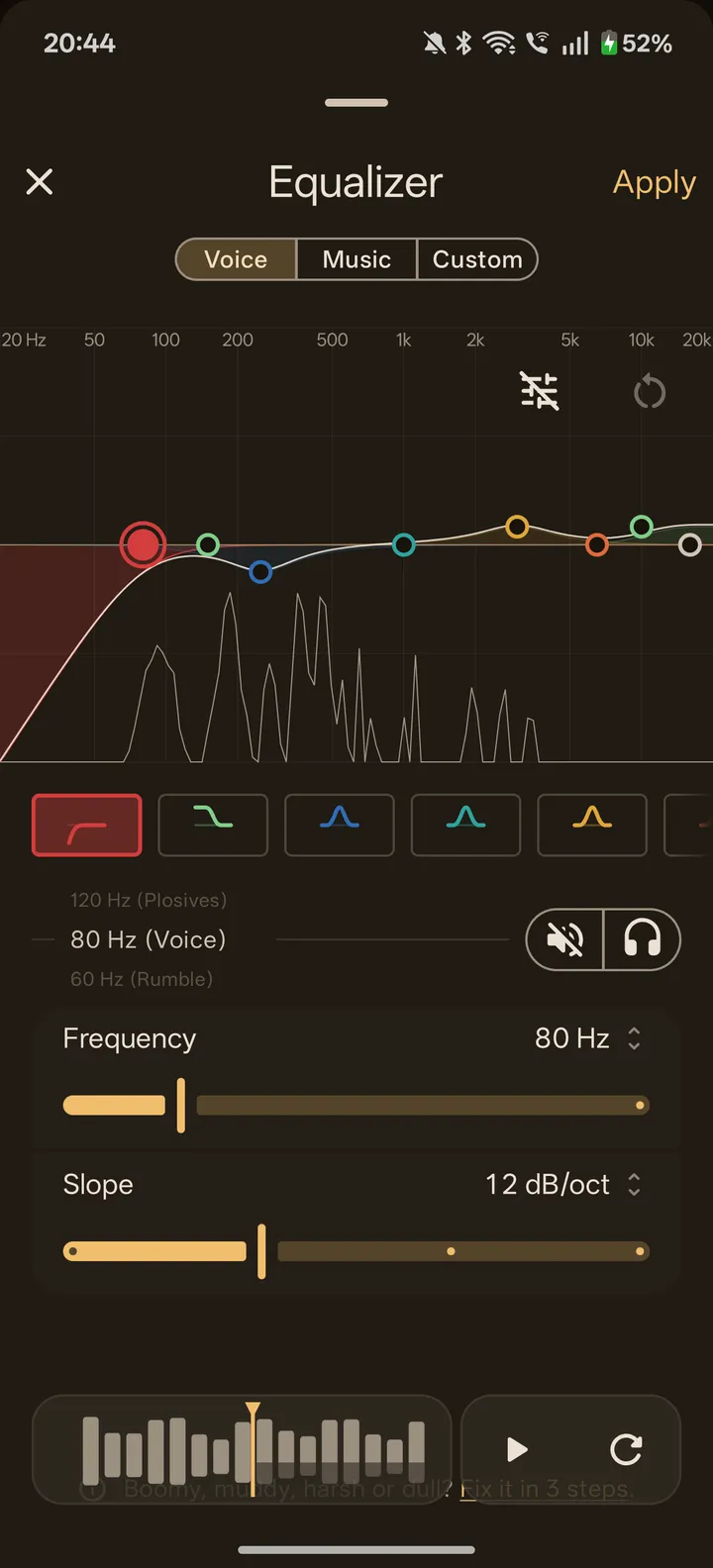 ZEEP Equalizer with the Voice preset selected